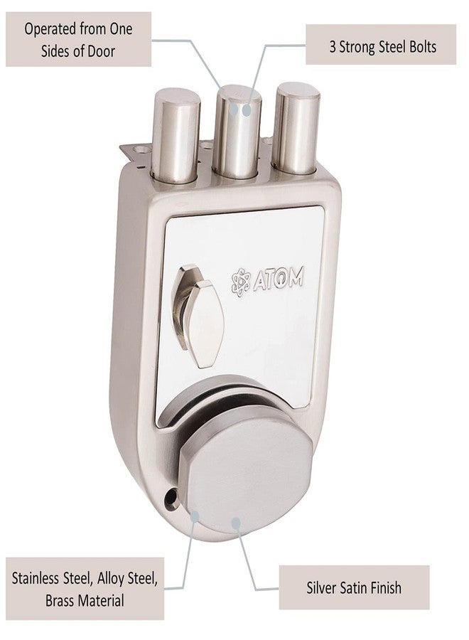 أتوم قفل باب رئيسي ثلاثي المزلاج من Atom مع 4 مفاتيح نحاسية قابلة للعكس | طلاء فضي، 12 × 9.5 × 3 سم، ML003 - Image 4